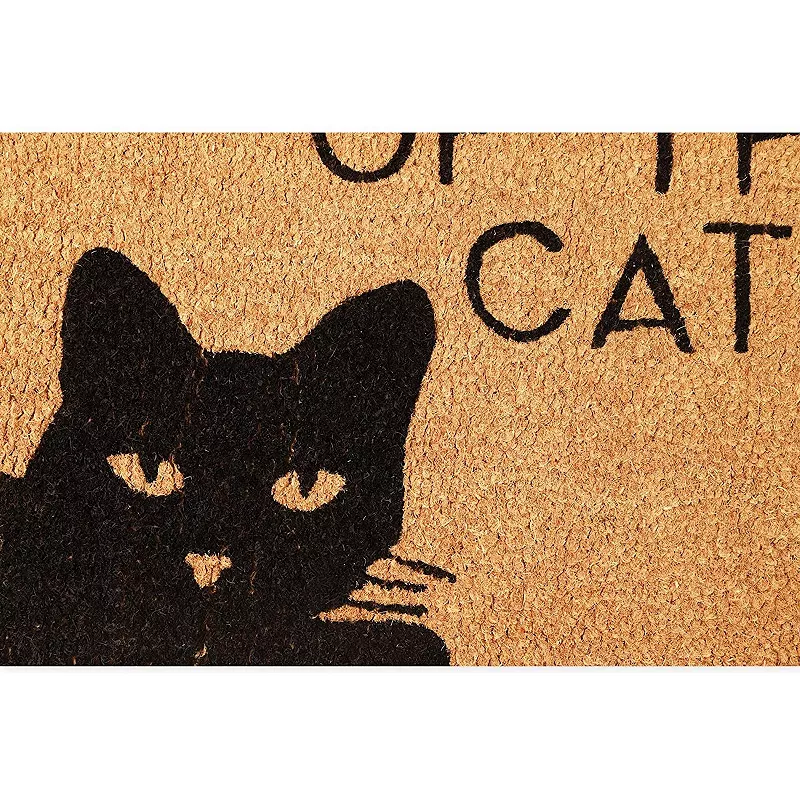 Beware of The Cat Welcome Mat for Front Door， Natural Coir Doormat (30 x 17 in)