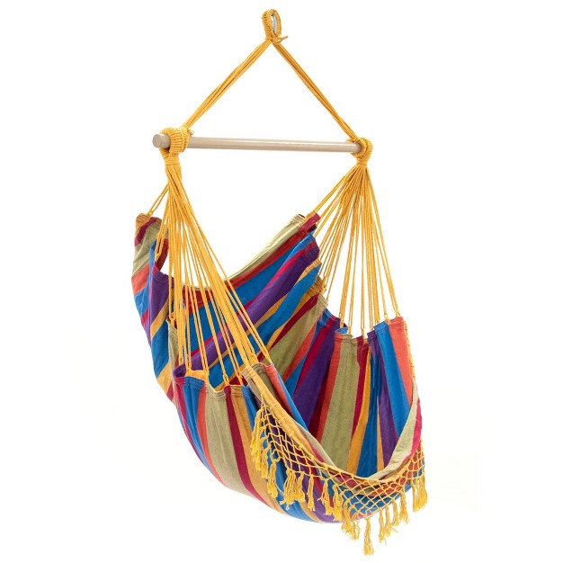 The Hamptons Collection 72 Yellow And Blue Brazilian Style Hammock Chair With A Hanging Bar