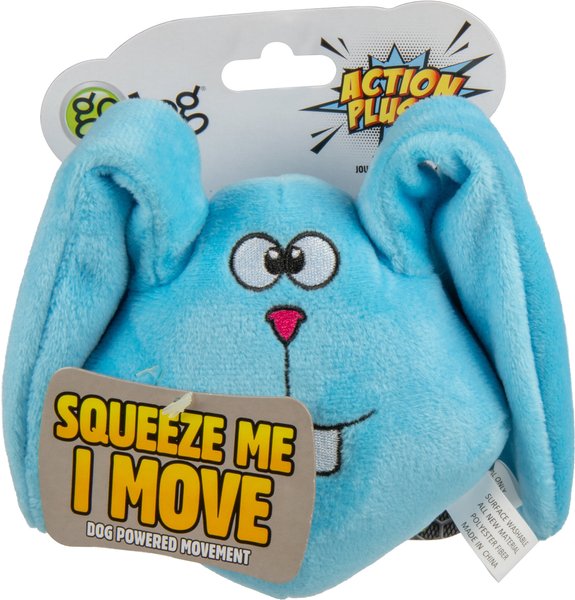 goDog Action Plush  Blue Bunny Animated Squeaker Dog Toy， Blue， Medium