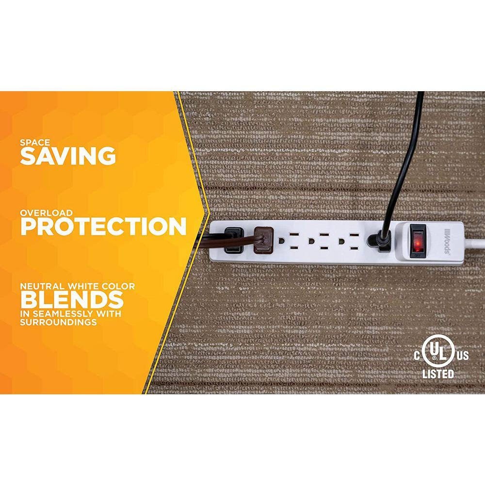 Woods 6-Outlet Power Strip with Sliding Safety Covers and Circuit Breaker 8 ft. Power Cord - White 41436