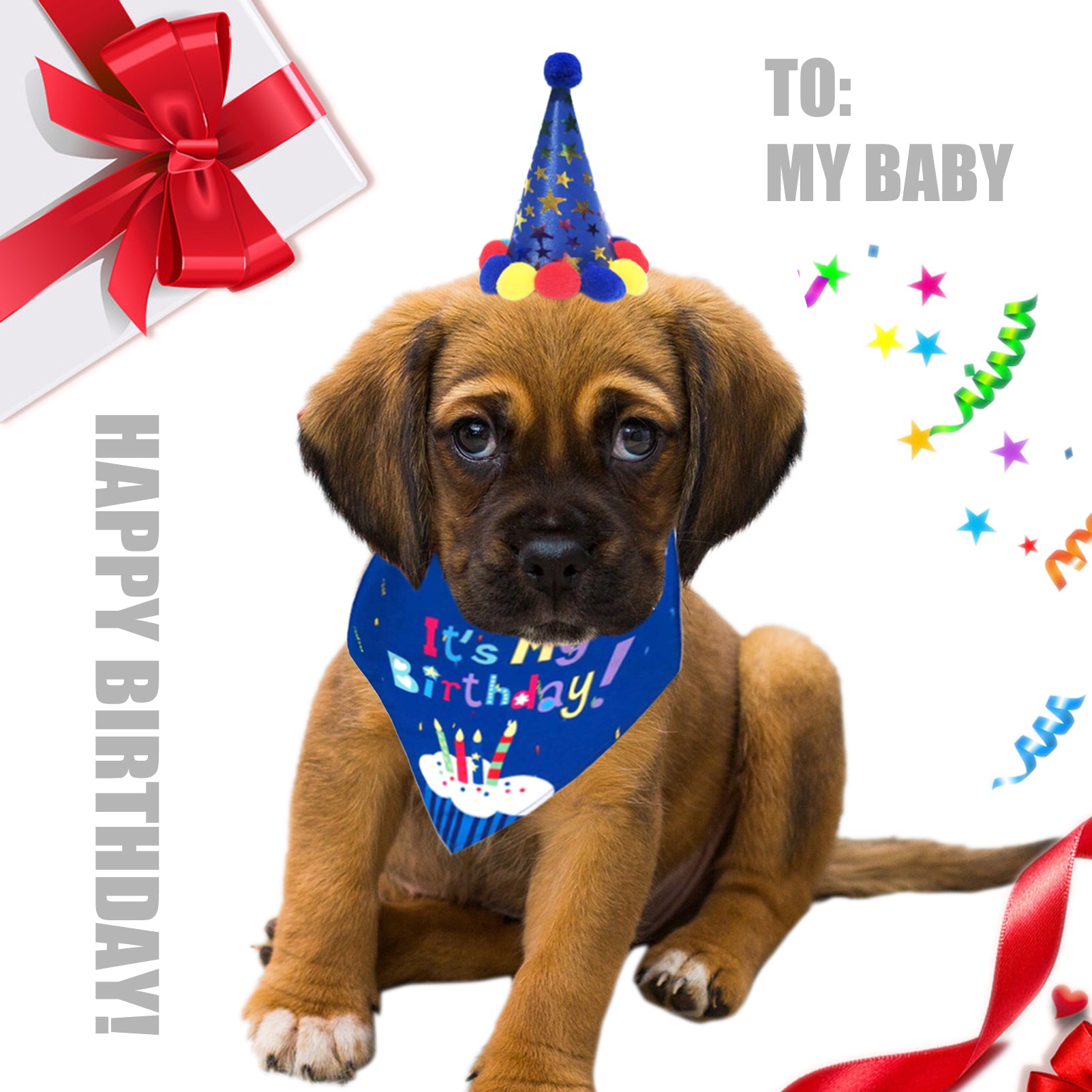 CHBORLESS 2 Pieces Dog Birthday Bandana Hat Pet Slobber Triangle Towel (Dark Blue)