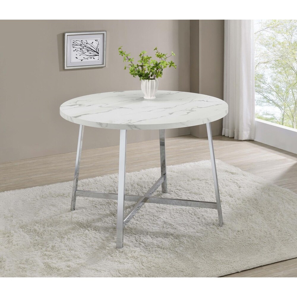 Coaster Furniture Alcott Round Faux Carrara Marble Top Dining Table