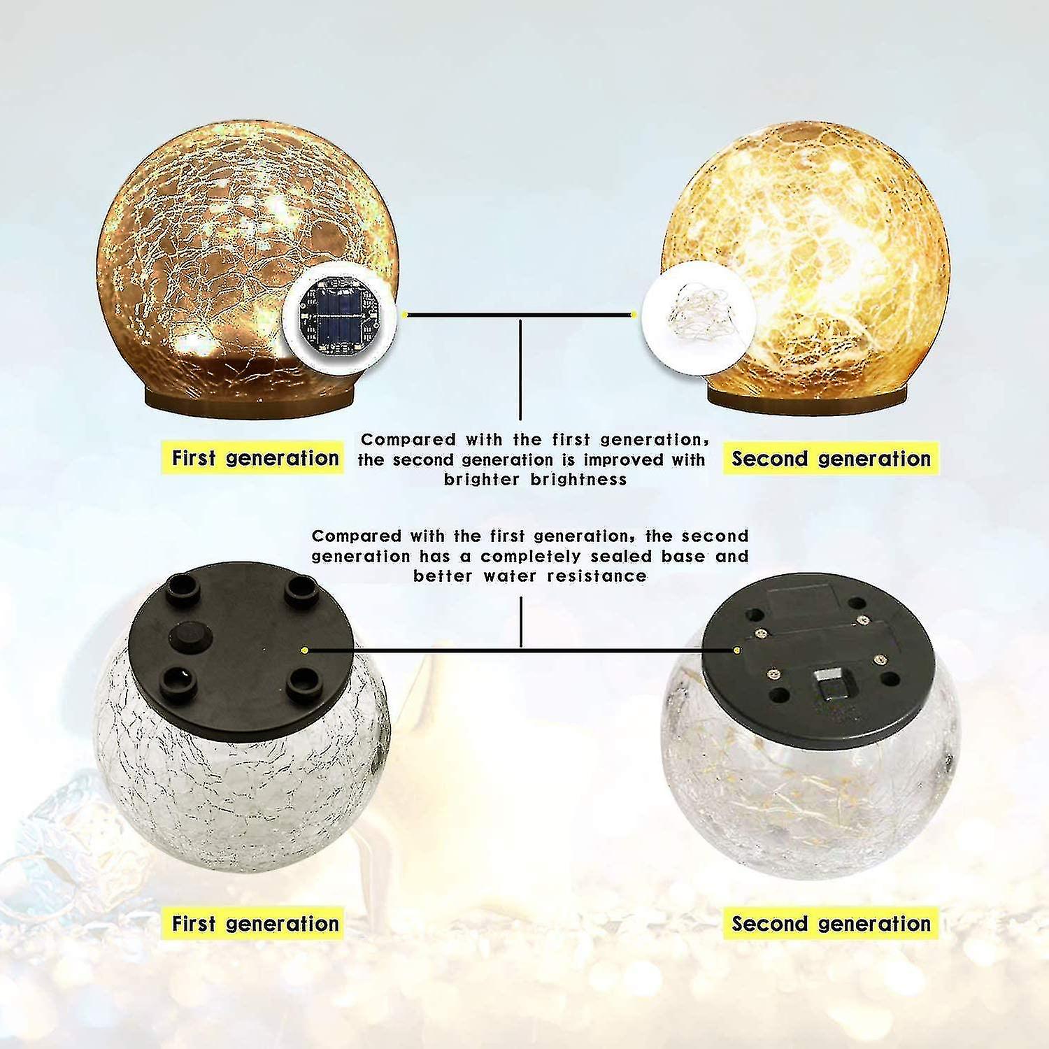 Garden Solar Lights， Cracked Glass Ball Waterproof Warm White Led For Outdoor Decor Decorations Pathway Patio