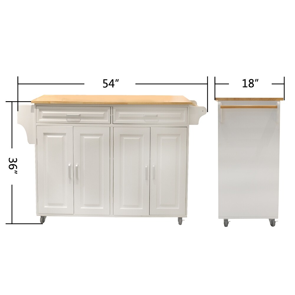 Kitchen Island   Kitchen Cart  Rubber Wood Top  Big   Adjustable Shelf Inside Cabinet for Different Utensils.