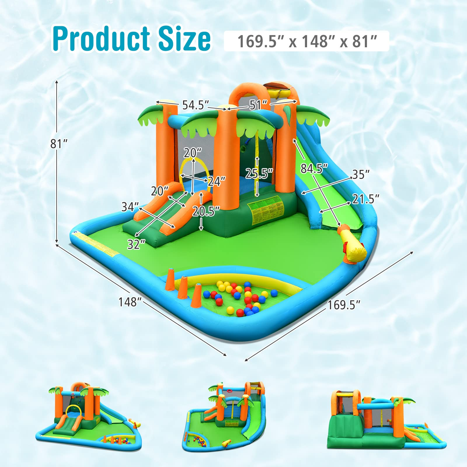 Inflatable Water Slide for Kids, 7 in 1 Kids Jumping Castle Bounce House w/Blower, Splash Pool