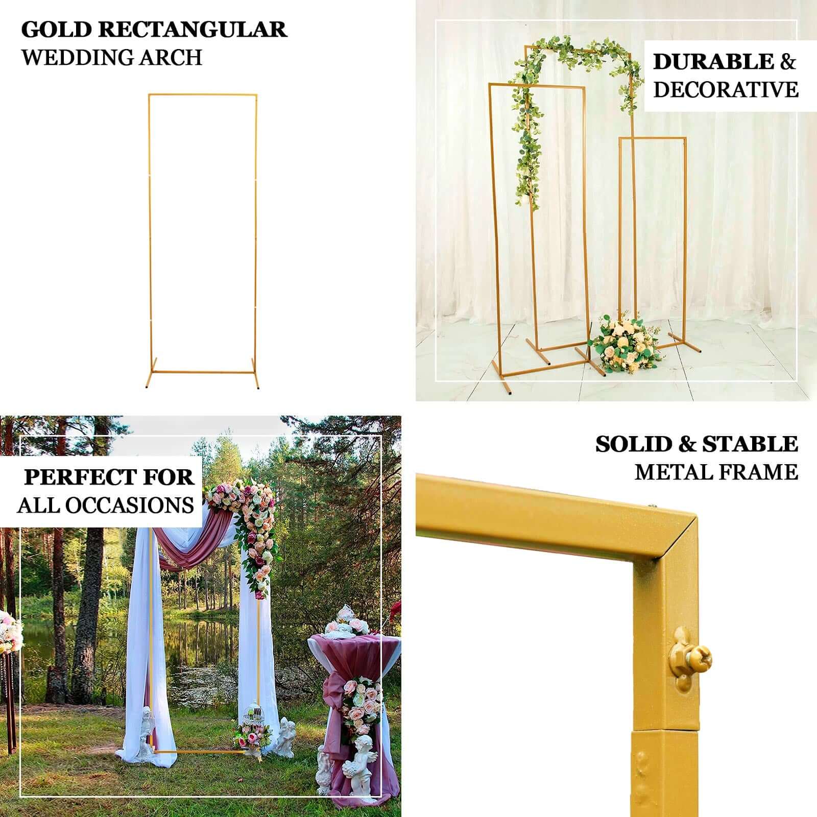 Gold Metal Frame Wedding Arch, Rectangular Backdrop Stand, Floral Display Frame 5.5ft