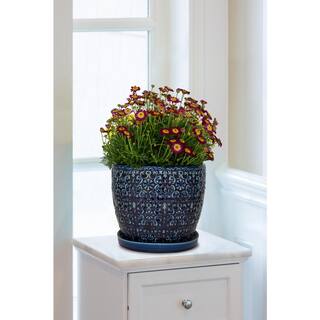 Trendspot 12 in. Dia Blue Mediterranean Bell Ceramic Planter Decorative Pots CR11403S-120A