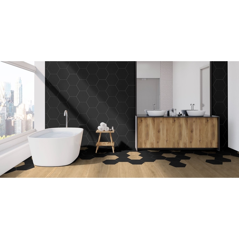 Industry Tile 9x10 Hexagon Black Porcelain Floor /Wall Tile (8.03 Sq Ft /16 pcs box)