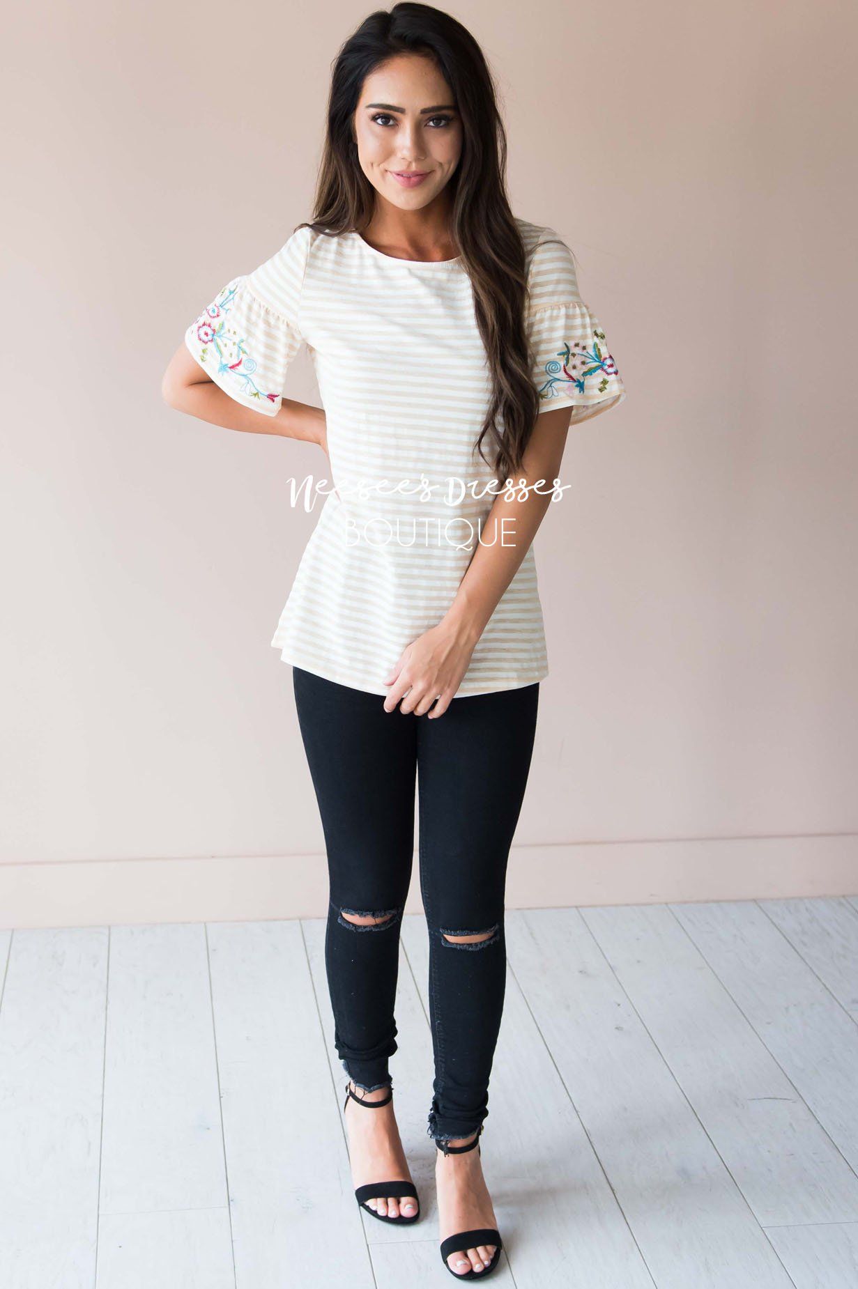 Fall in Line Embroidered Sleeve Top