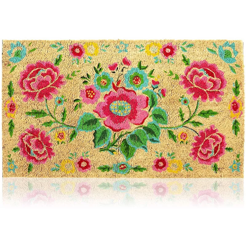 Natural Coir Doormat， Flower Welcome Mat (30 x 17 In)