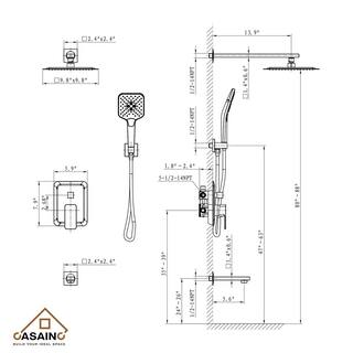 CASAINC 3-Spray Patterns with 9.8 in. Tub Wall Mount Dual Shower Heads in Spot Resist Brushed Nickel HM-B206-SQ-BN