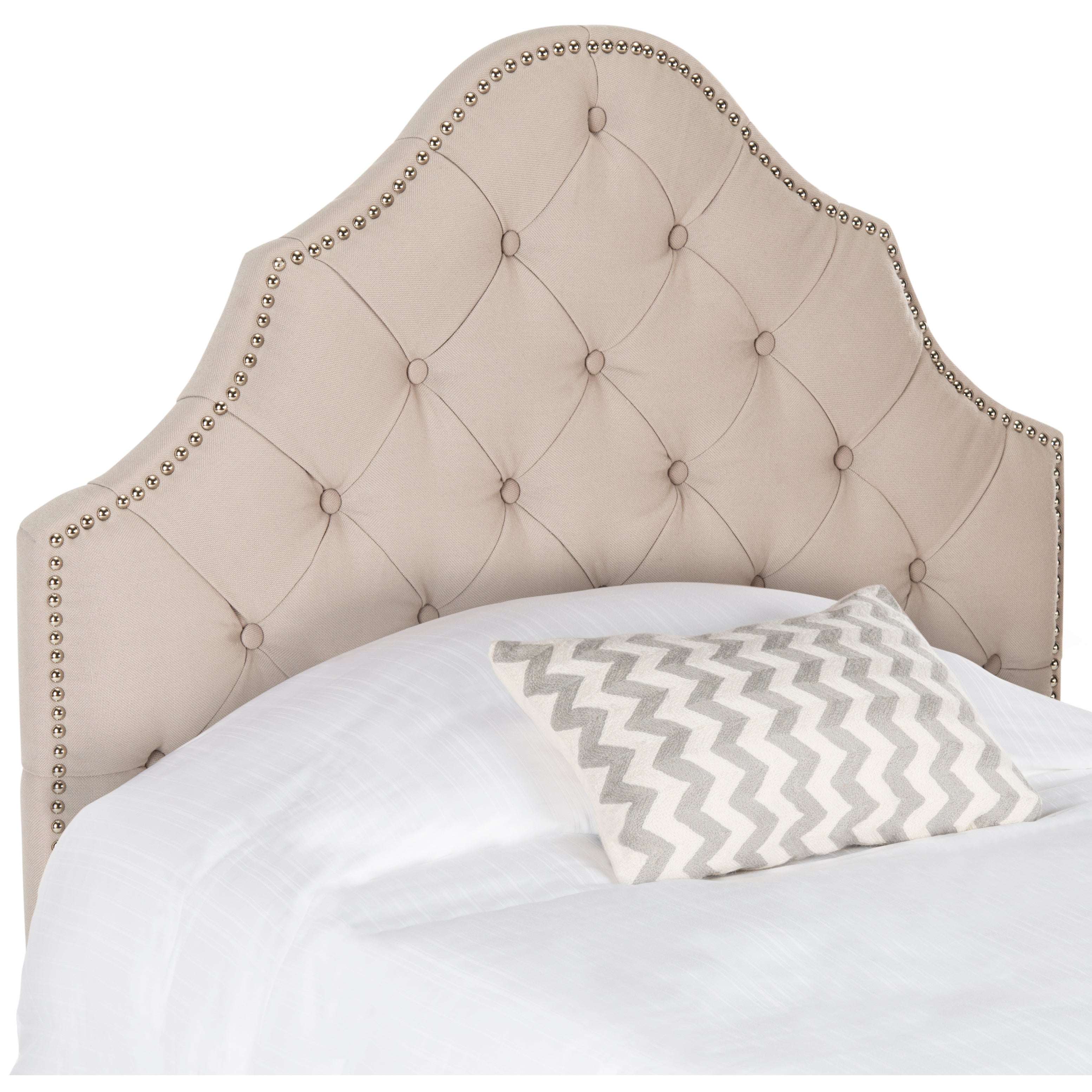 SAFAVIEH Arebelle Taupe Linen Upholstered Tufted Headboard - Silver Nailhead (Twin) - - 11081528