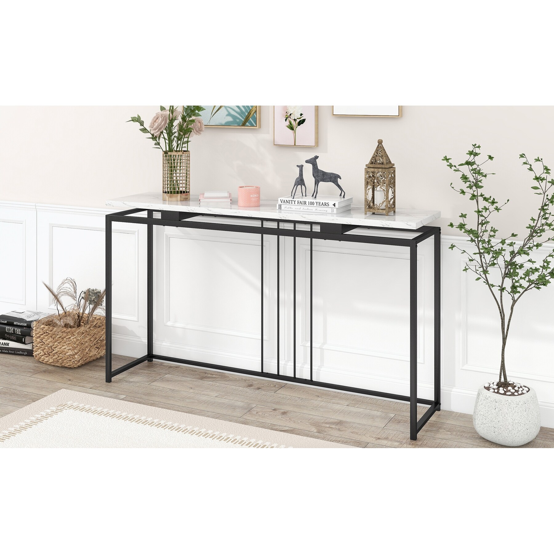 Console Table， Extra Long Entryway Table with Metal Frame