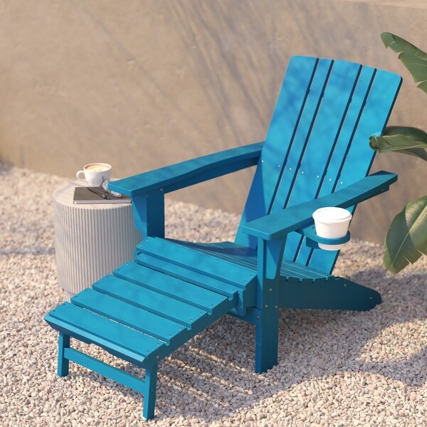 Commercial AllWeather Adirondack Chair with Pullout Ottoman and Cupholder