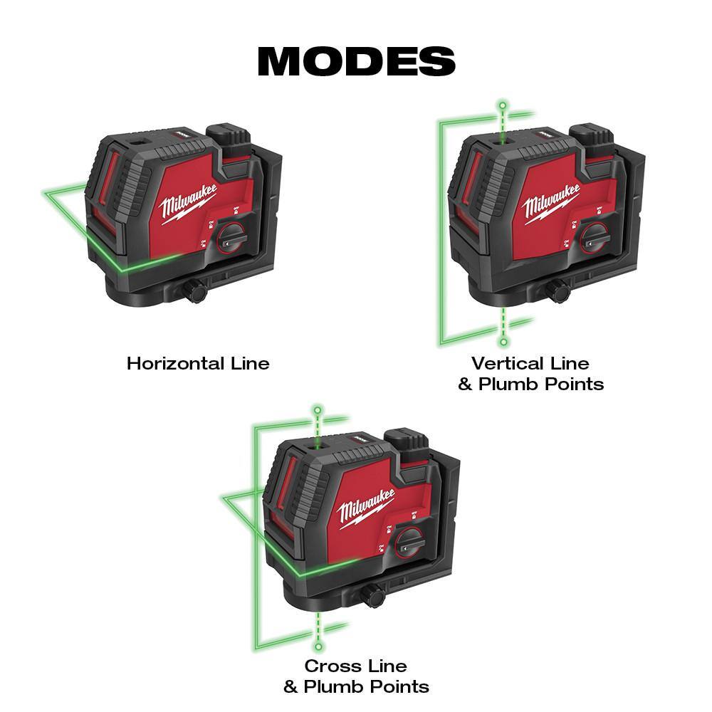 MW Green 100 ft. Cross Line and Plumb Points Rechargeable Laser Level with REDLITHIUM Lithium-Ion USB Battery and Target 3522-21-48-35-1111