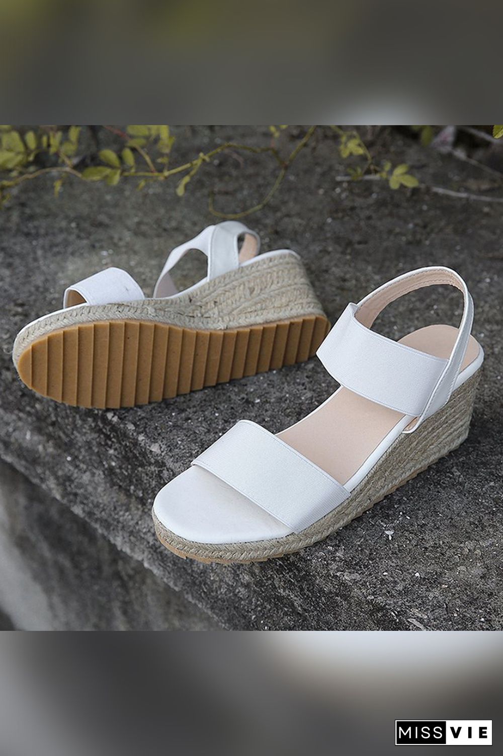 Straw And Nylon Strap High Wedge Sandals Wholesale