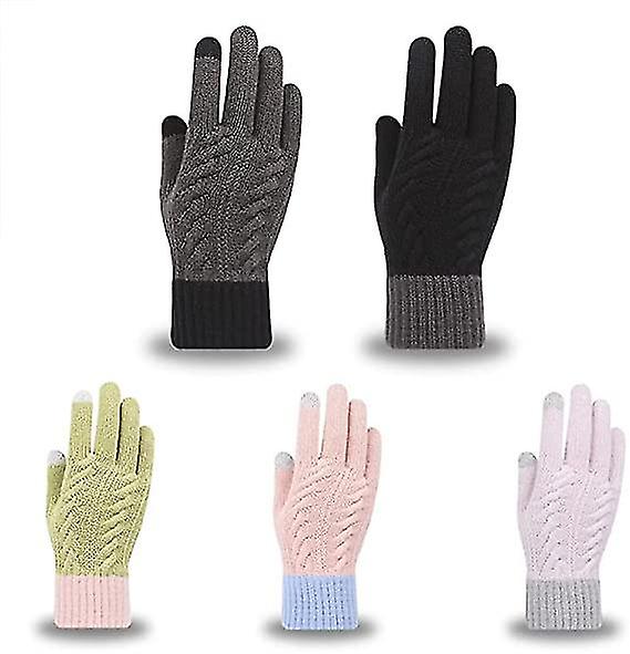 Women Touch Screen Gloves - Winter Warm Knitted Touchscreen Gloves Thermal Cable Knit Gloves Fleece Lined Full Finger Gloves2setgreen+pink