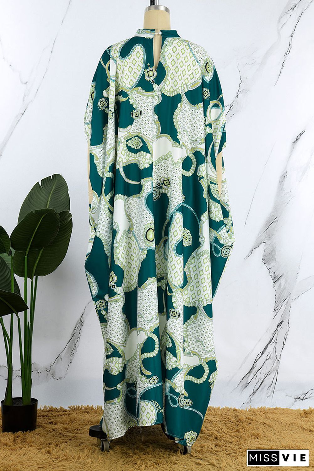 Green Casual Print Patchwork Half A Turtleneck Long Dress Dresses