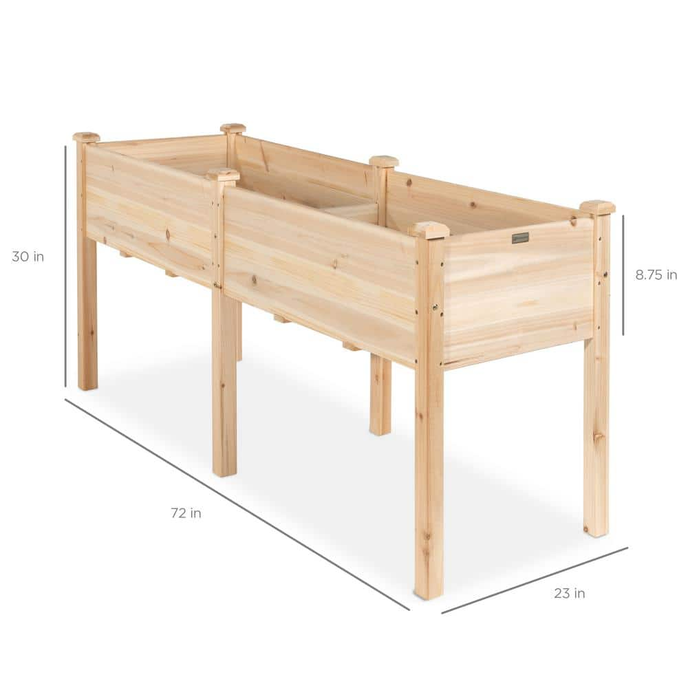 Best Choice Products 6 ft. x 2 ft. x 2.5 ft. Raised Garden Bed， Elevated Wooden Planter Box Stand for Backyard， Patio with Divider Panel SKY6152