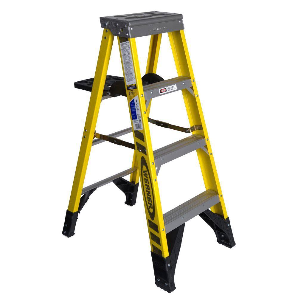 Werner 4 ft. Fiberglass Step Ladder with Shelf 375 lb. Load Capacity Type IAA Duty Rating 7304S