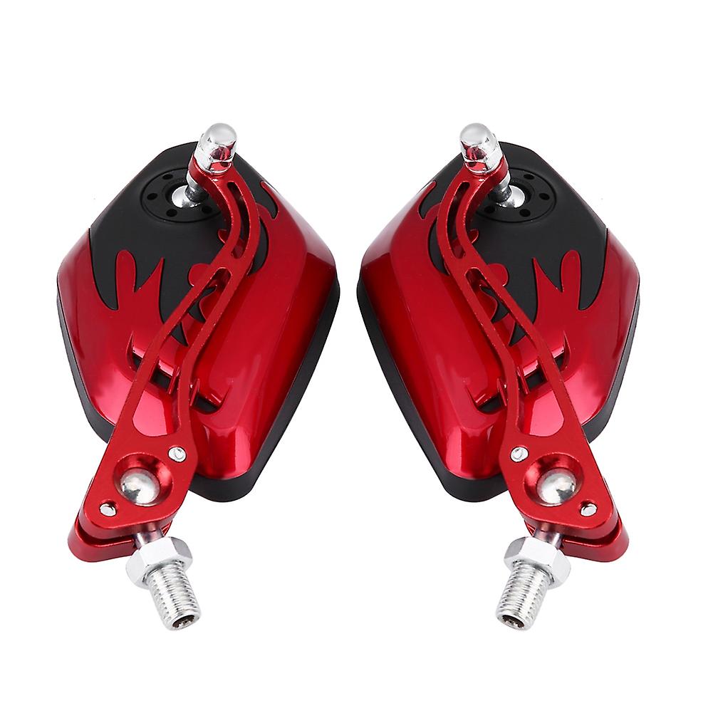 1 Pair Of 8mm 10mm Universal Motorcycle Scooter Aluminum Flame Pattern Rear View Mirrors Red