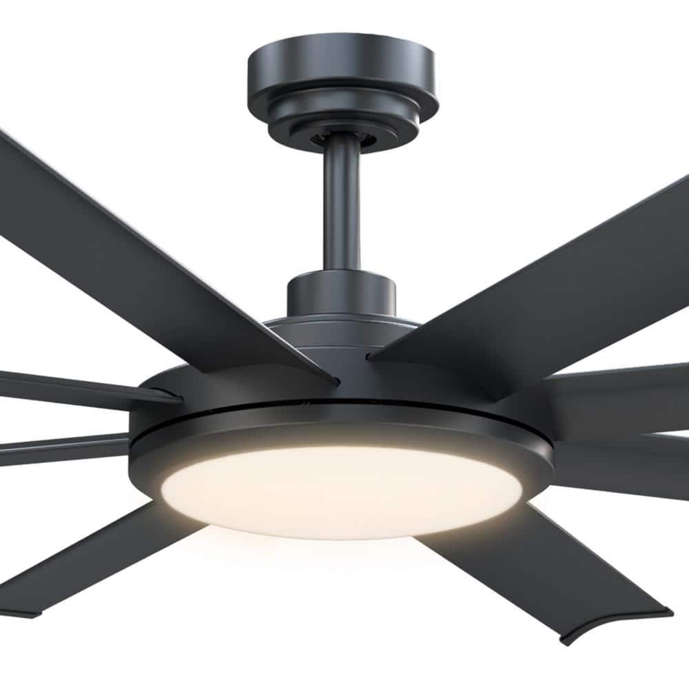 Parrot Uncle Kaitylyn 60 in Matte Black Downrod Mount LED Ceiling Fan with Light and Remote Control