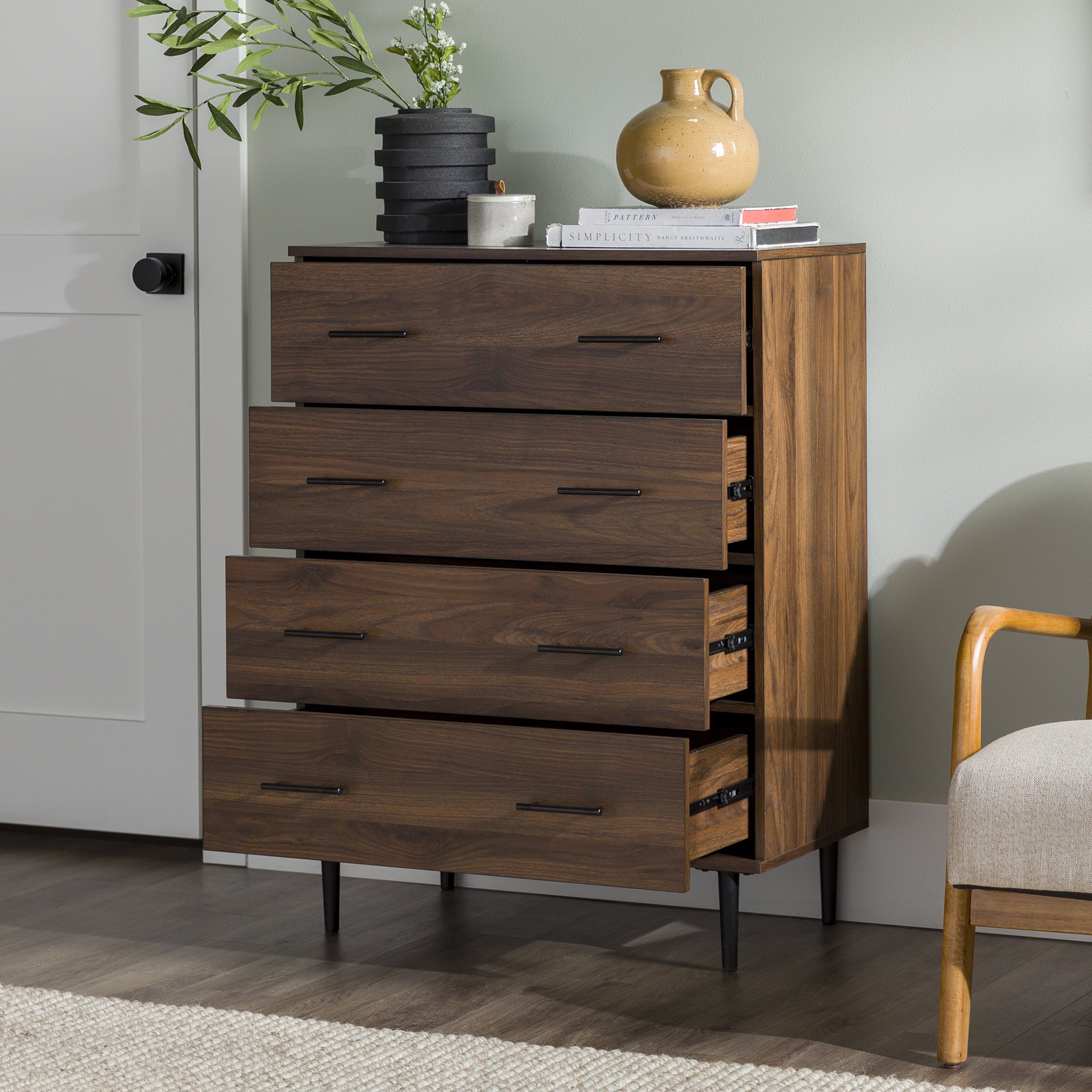 Manor Park Modern 4 Drawer Vertical Dresser, Dark Walnut