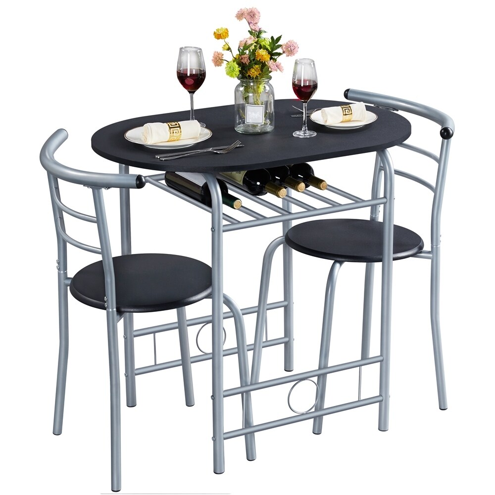 3PCS Round Dining Table Set with Storage Rack