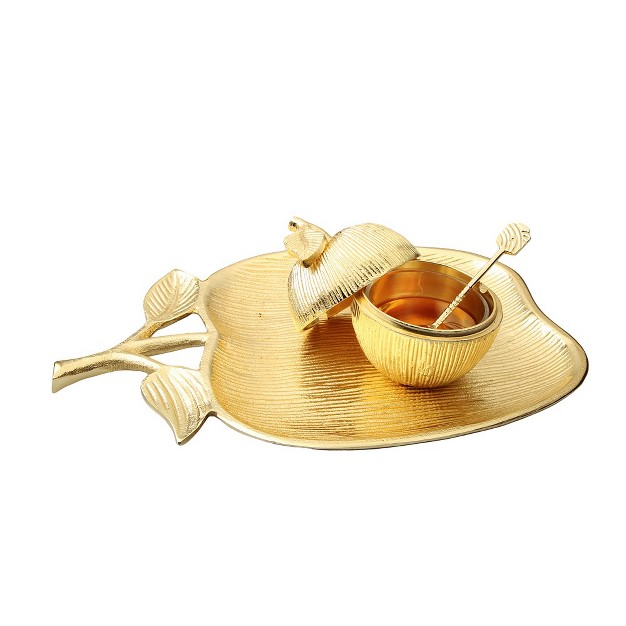 Classic Touch Large Gold Apple Shaped Dish With Removable Honey Jar