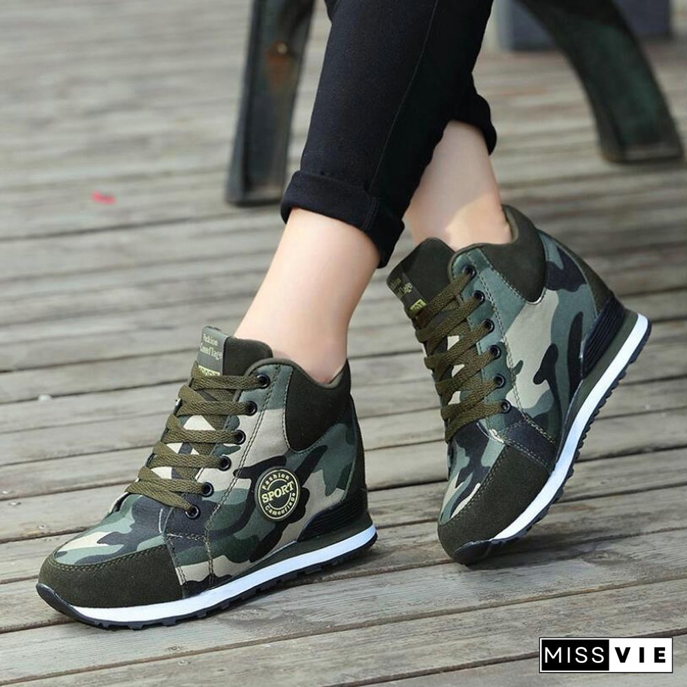 Spring High Top Wedge Platform Sneakers Women Casual Shoes Hidden Heels Ladies Sneakers Camouflage Women Shoes Basket Femme