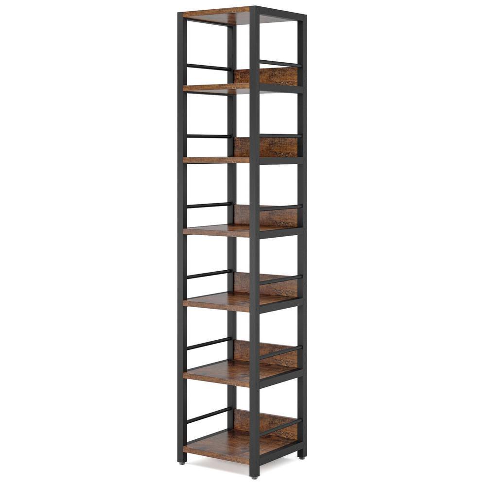 TRIBESIGNS WAY TO ORIGIN Frailey 75 in. Rustic Brown 6-Shelf Tall Narrow Bookcase Bookshelf Storage Rack with Metal Frame for Home Office HD-JW0403-HYF