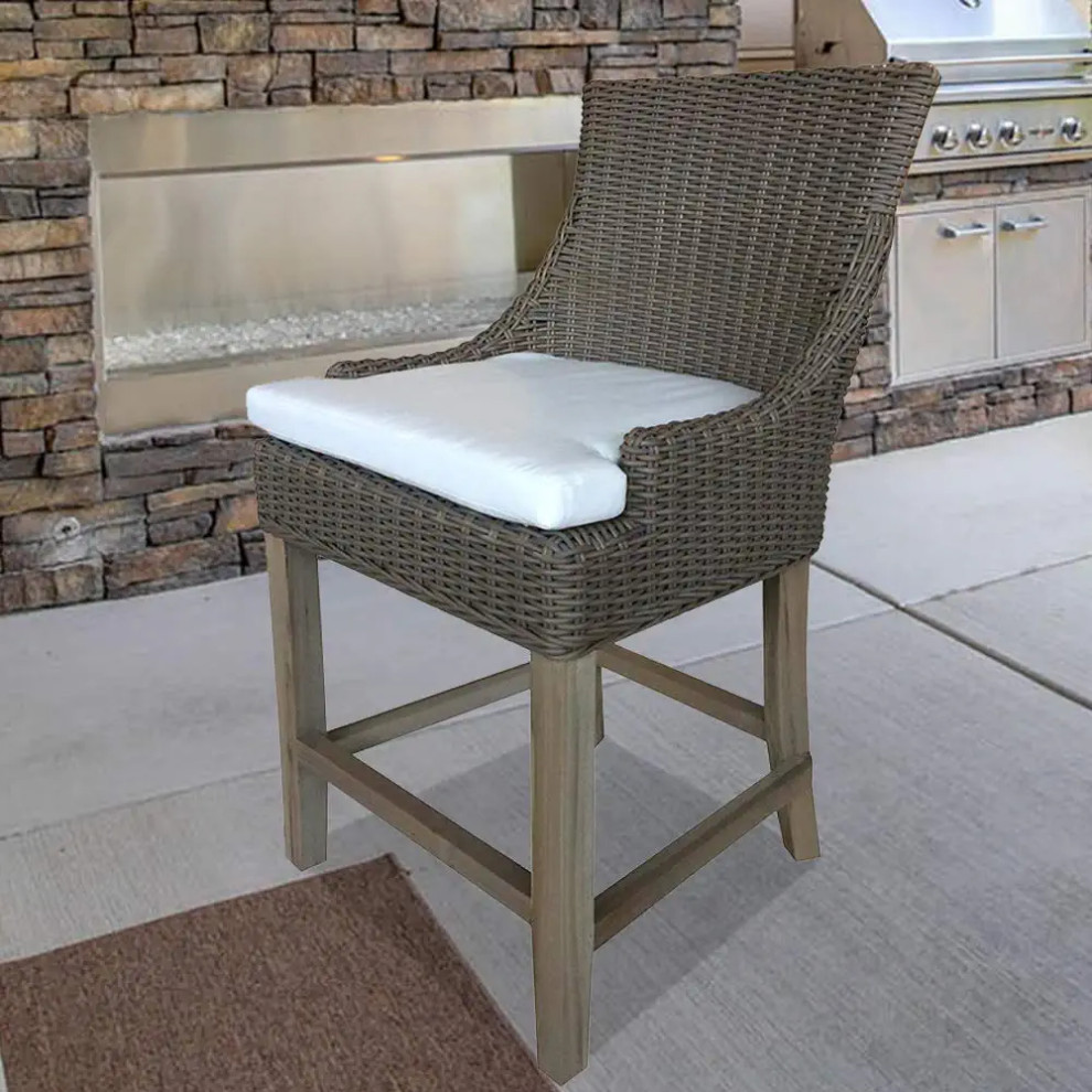 Contemporary Outdoor Lounge Chair  Wooden Legs and Padded Cushioned Seat   Tropical   Outdoor Bar Stools And Counter Stools   by Decor Love  Houzz