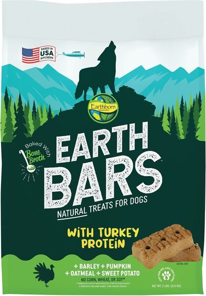 Earthborn Holistic EarthBars w/Turkey Protein Natural Medium Dog Treats， 2-lb bag