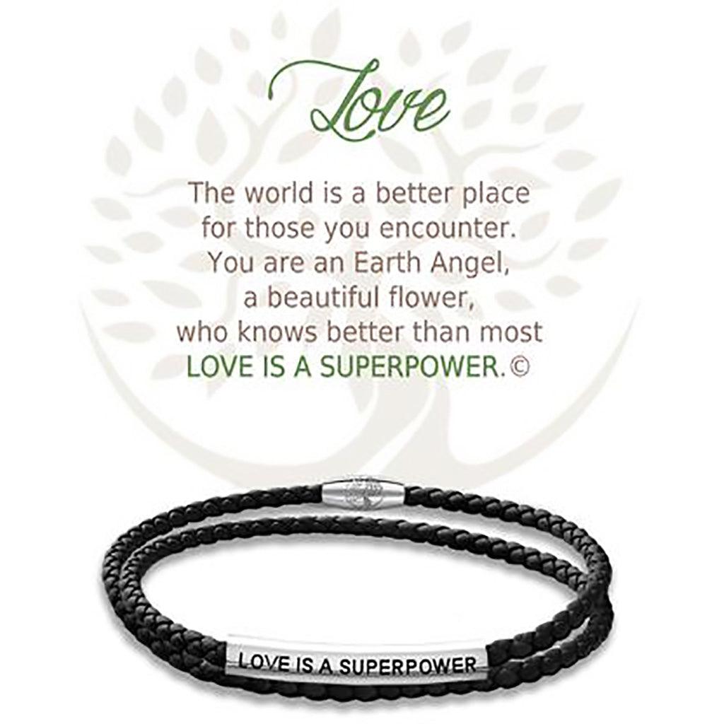 Earth Angel  Love Black Leather Bracelet