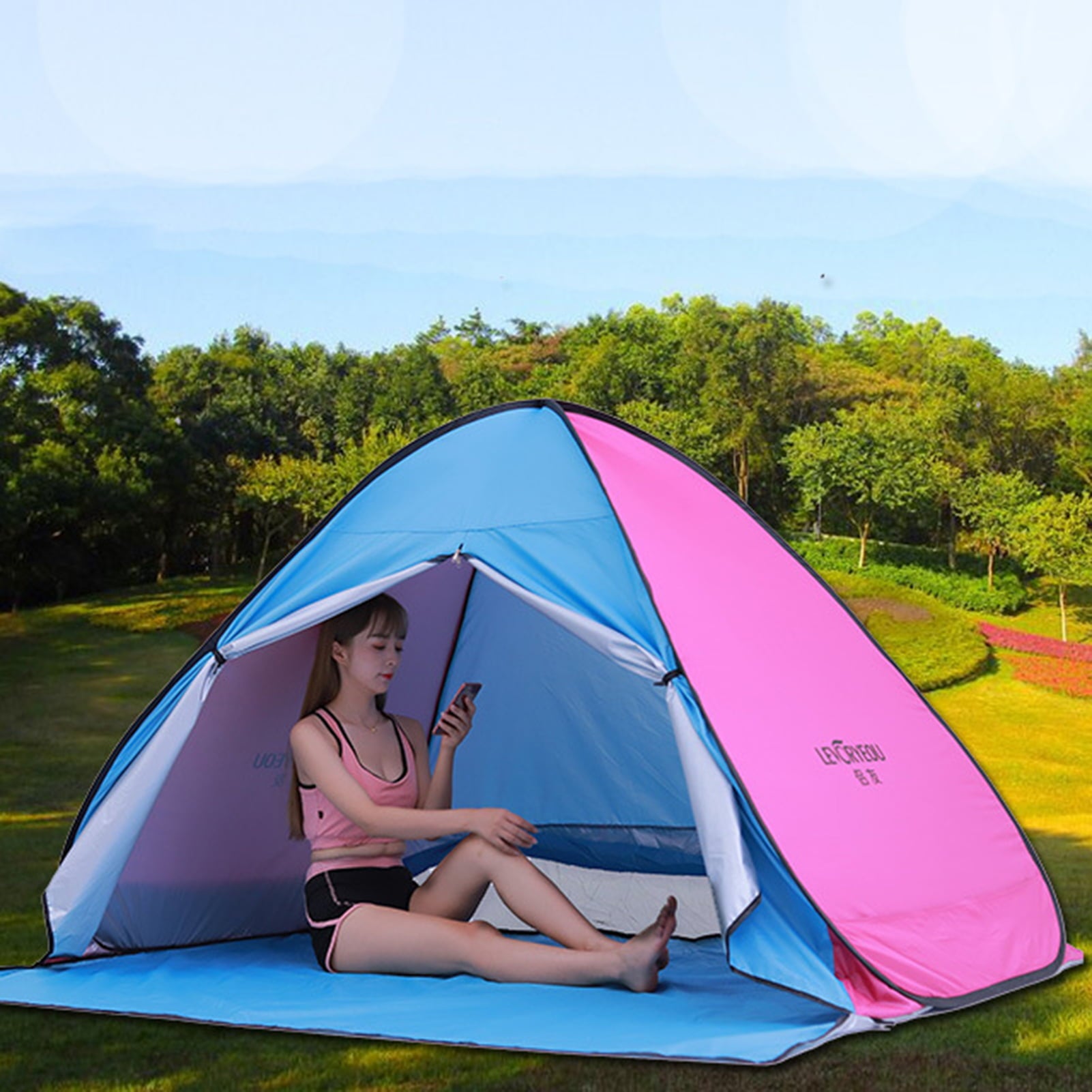 LEVORYEOU Automatic Up Beach Tent Cabana Portable UPF 50+ Sun Shelter Camping Fishing Hiking Canopy  for 3 - 4 Person