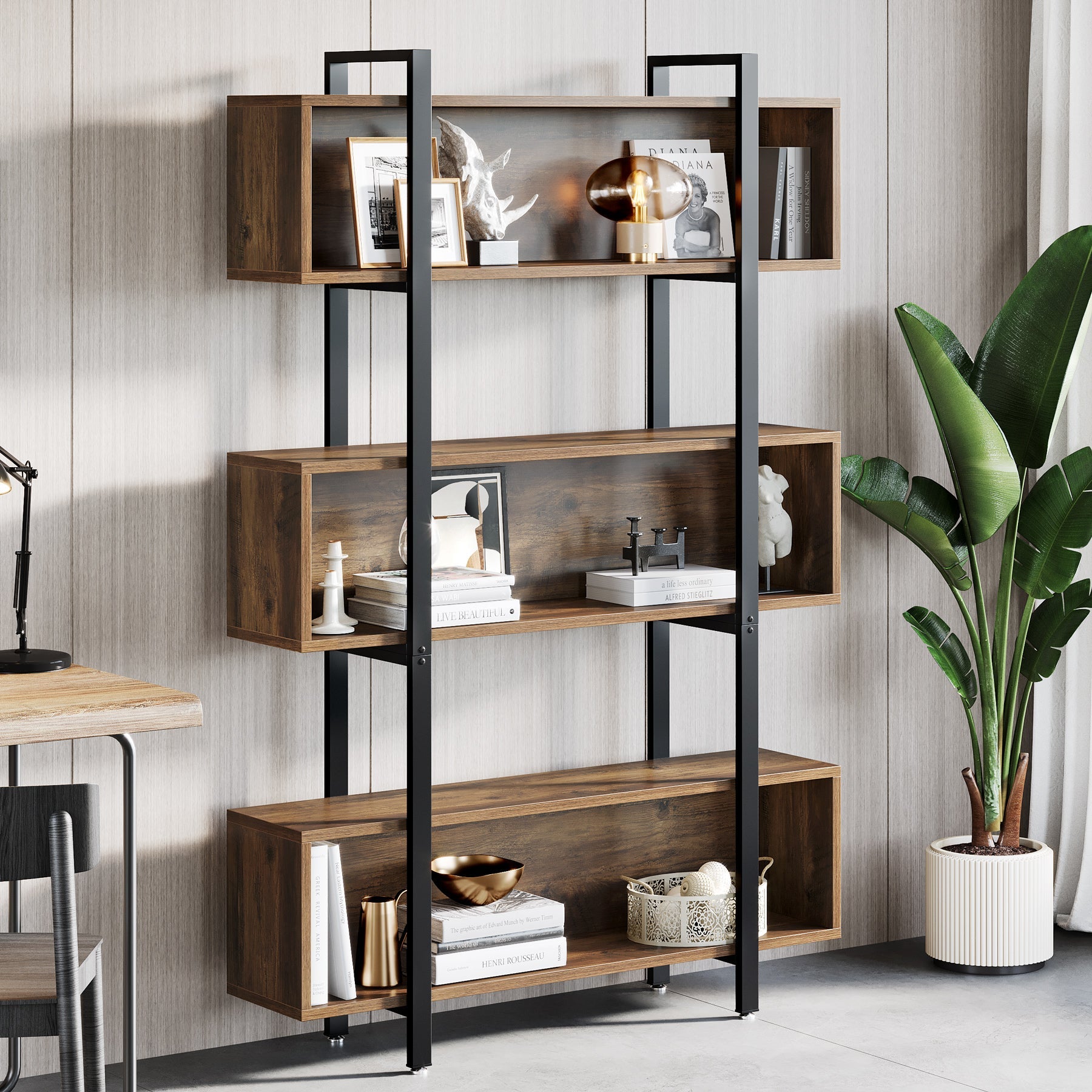 70.9 Wood Bookshelf, 6-Tier Etagere Bookcase Display Shelf with Open Shelves