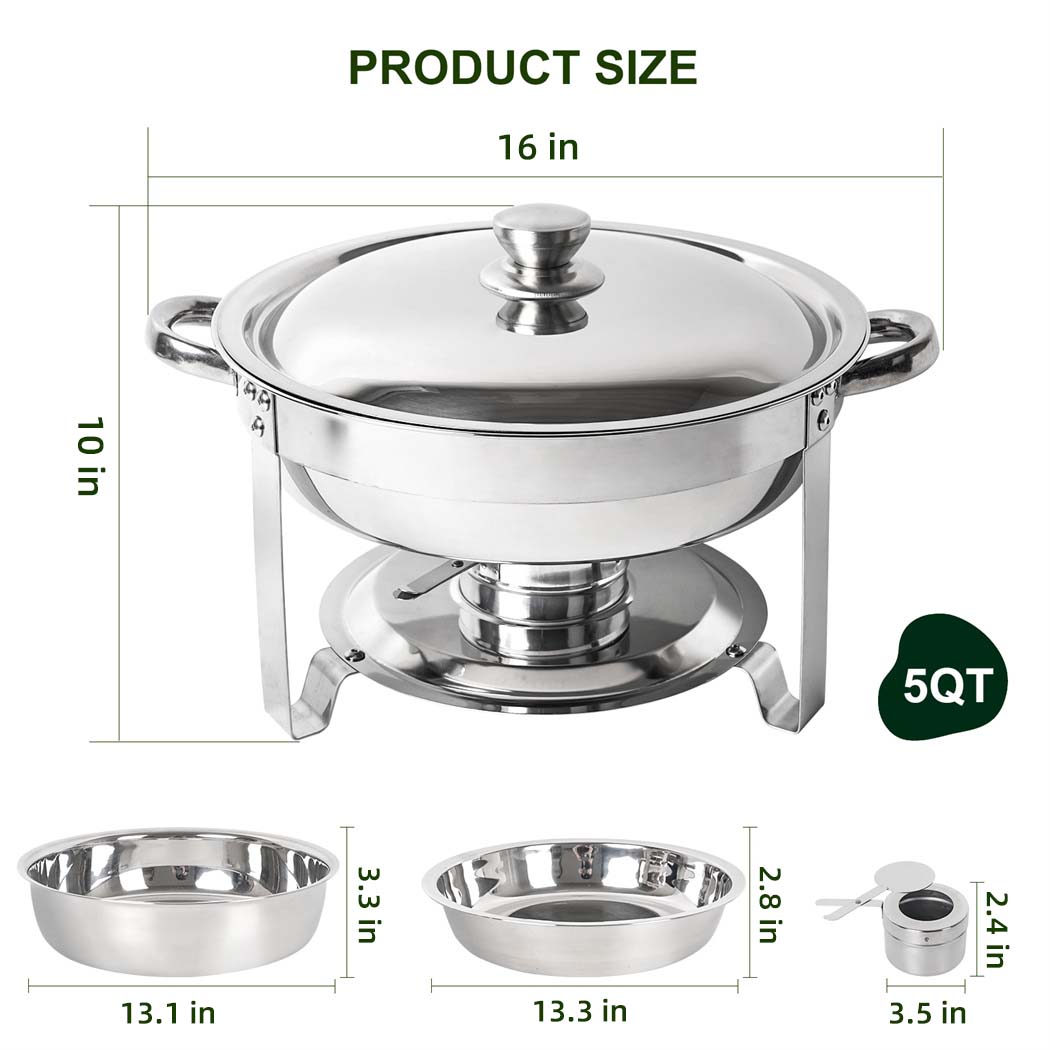 IMACONE Chafing Dish Buffet Set，5 Qt 4 Packed Stainless Steel Round Catering Warmer Set with Foldable Frame