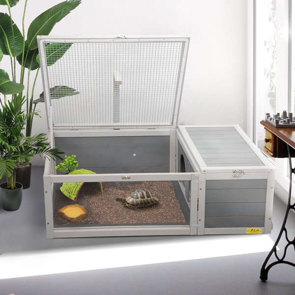 Coziwow by Jaxpety Wooden Tortoise House with Removable Trays Reptile Habitat， Grey