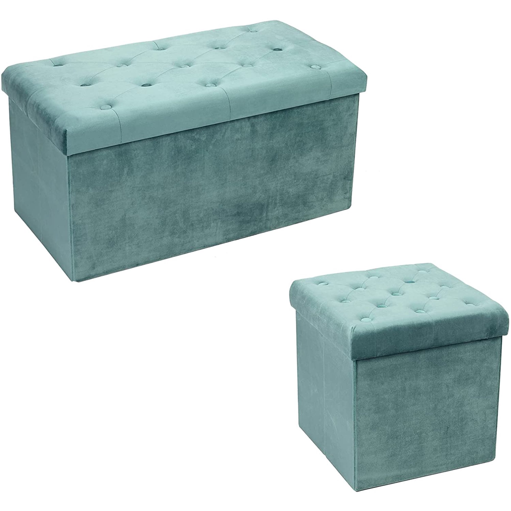 Pinplus Folding Storage Ottoman Cube Bench， 30 and 15 Ottoman Foot Rest Stool Seat， Teal