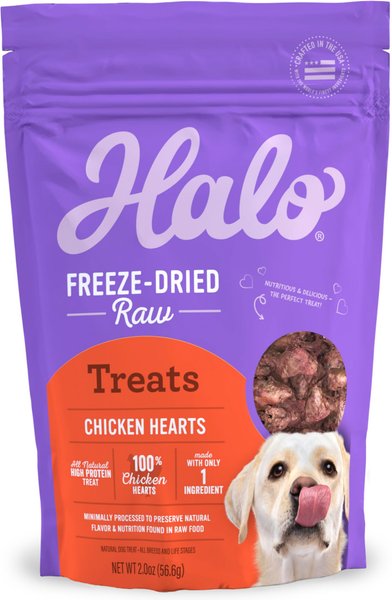 Halo Chicken Hearts Recipe Freeze-Dried Raw Dog Treats， 2-oz bag