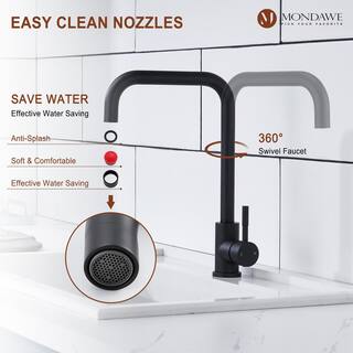 Mondawe High Arc Single Handle Deck Mount Standard Kitchen Faucet in Matte Black Stainless Steel AM-K128W-MB