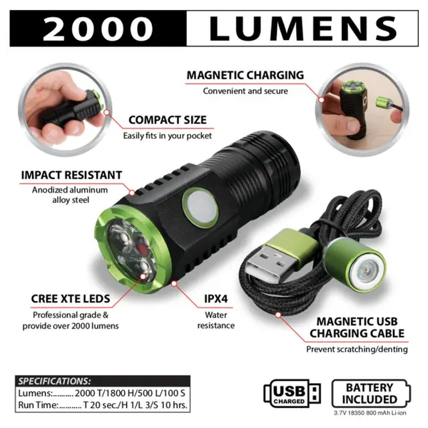 Performance Tool 2000LM Li-Ion Compact Flashlight