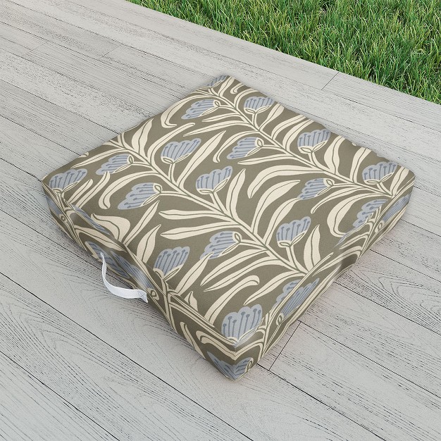 Alisa Galitsyna Bellflower Pattern Cream Olive Outdoor Floor Cushion Deny Designs