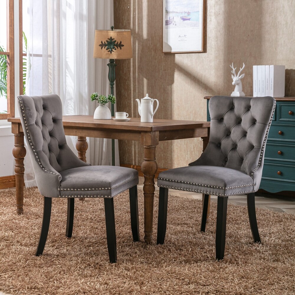 Set of 2 Modern High End Tufted Solid Wood Upholstered Dining Chair with Nailhead Trim