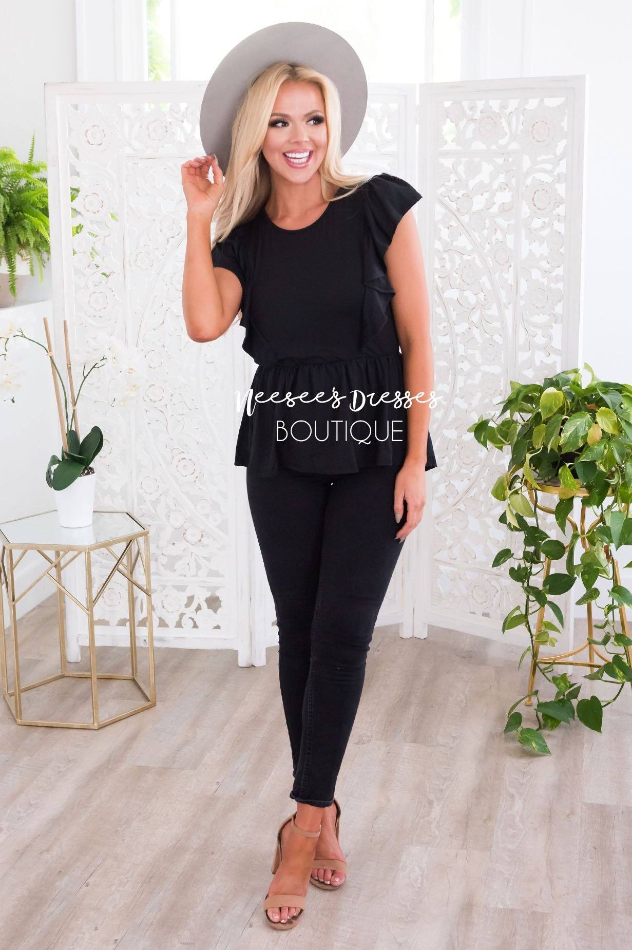 Carefree Modest Ruffle Peplum Blouse