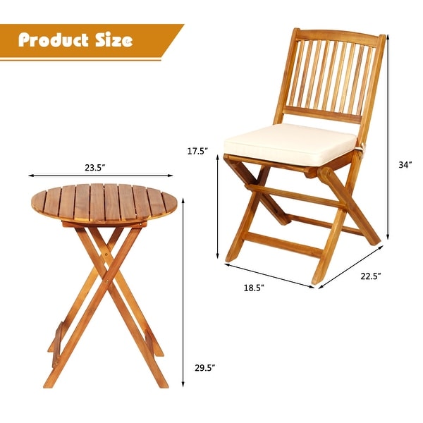 Gymax 3PCS Folding Acacia Wood Bistro Set Patio Conversation Set w/