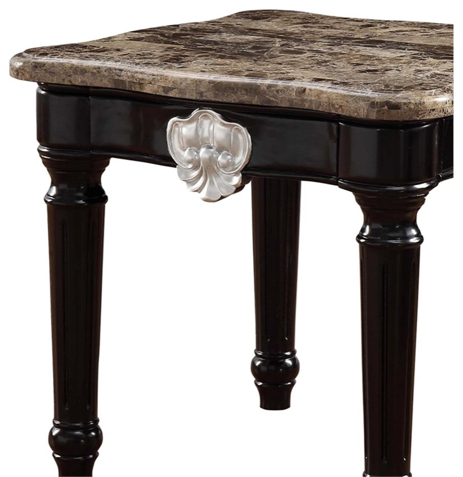 ACME Ernestine Marble Top End Table with Carved in Black   Traditional   Side Tables And End Tables   by Homesquare  Houzz