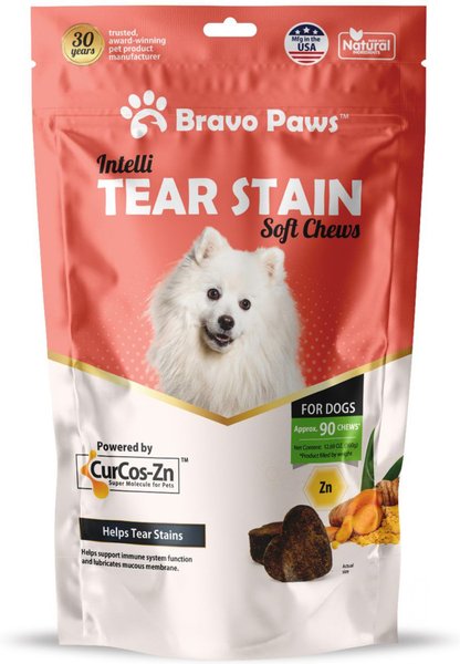 Bravo Paws Intelli Tear Stain Dog Soft Chews Treats， 12.69-oz pouch， 90 count