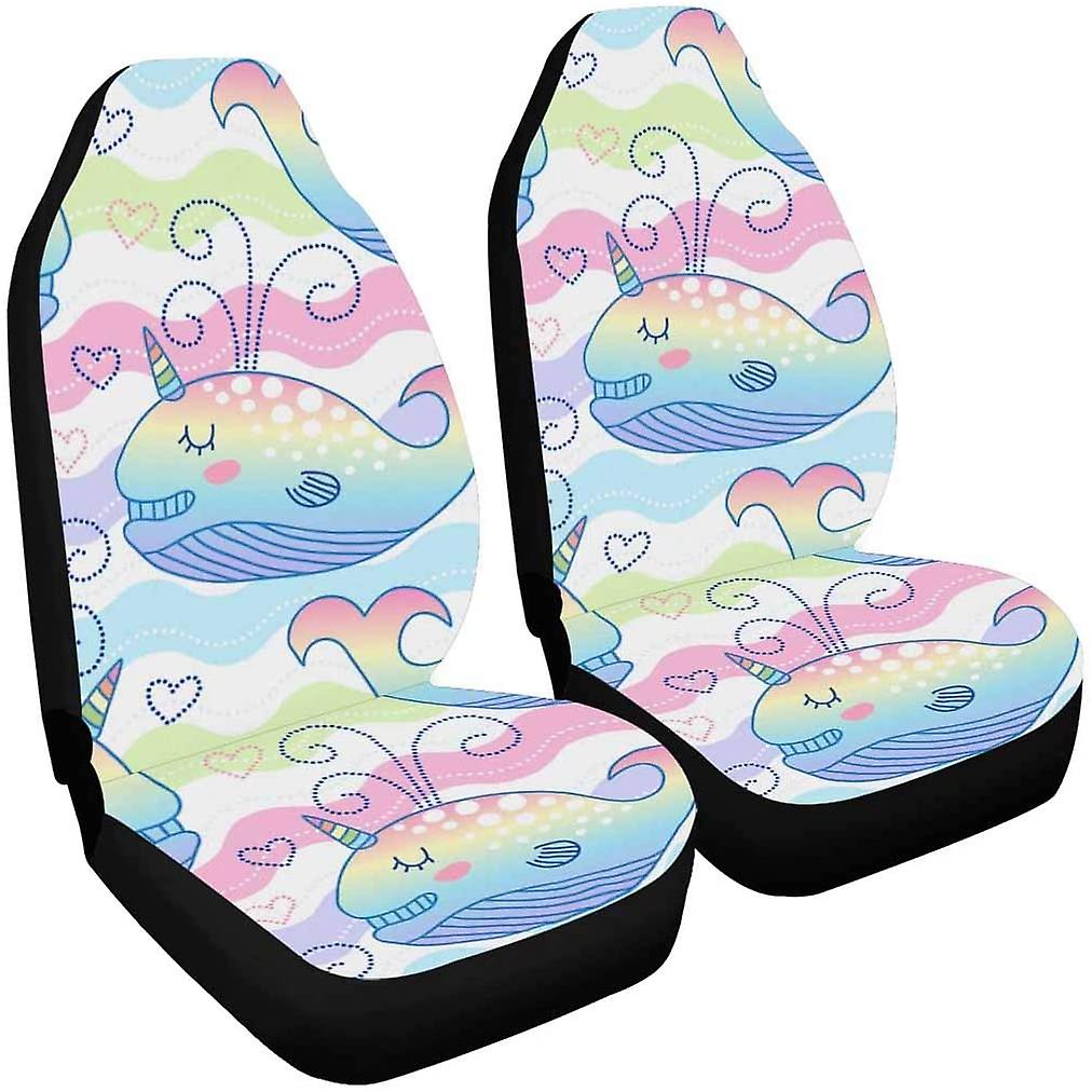 Set Of 2 Car Seat Covers Narwhal Rainbow Universal Auto Front Seats Protector Fits For Car，suv Sedan，truck