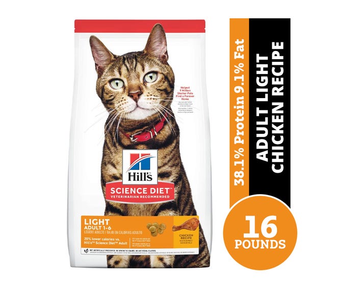 Hills® Science Diet® Adult Light Chicken Recipe Dry Cat Food， 16 lb. Bag